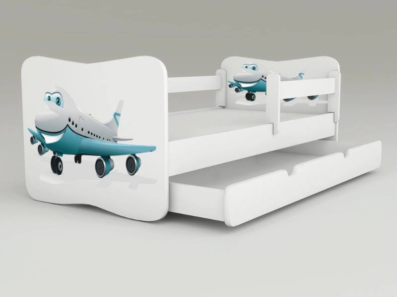 Detská posteľ s odnímateľnými bočnicami + šuflík Lietadlo1